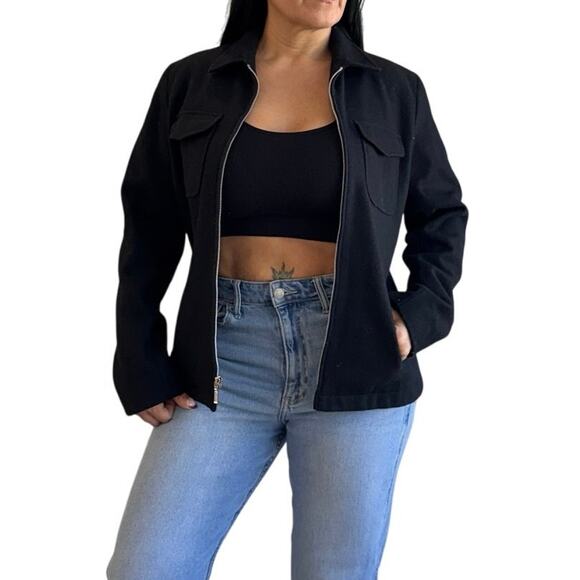 J.Crew Black Wool Blend Zip Front Jacket Classic Utility Style women’s M - Picture 3 of 6